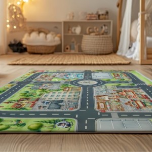  Tapis de jeu pour enfant Ma petite ville 130x100cm en tissu softshell Mercerie des Princesses