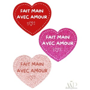 Panneau de 9 cœurs en simili cuir – "Fait Main avec Amour" Mercerie des Princesses