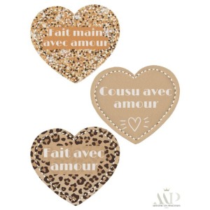 Panneau de 9 cœurs en simili cuir – "Cousu avec Amour" Mercerie des Princesses