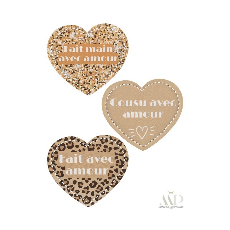Panneau de 9 cœurs en simili cuir – "Cousu avec Amour" Mercerie des Princesses