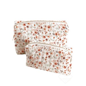 Panneau de tissu – Duo de trousses de toilette “Fleurs d’Automne” – coton Oeko-tex® 153g/m² Mercerie des Princesses