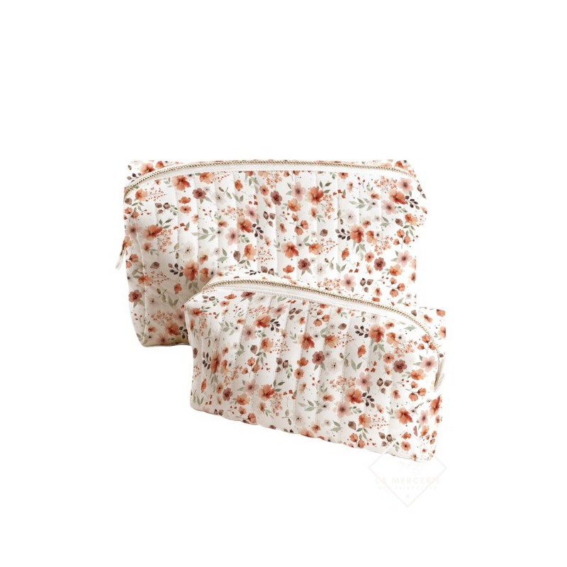 Panneau de tissu – Duo de trousses de toilette “Fleurs d’Automne” – coton Oeko-tex® 153g/m² Mercerie des Princesses
