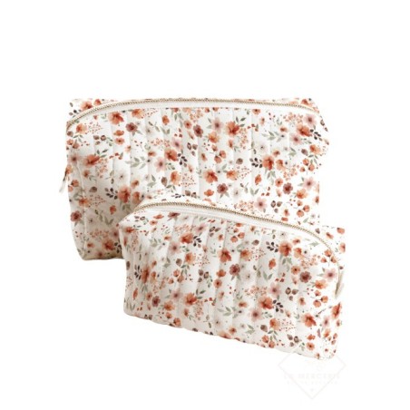 Panneau de tissu – Duo de trousses de toilette “Fleurs d’Automne” – coton Oeko-tex® 153g/m² Mercerie des Princesses