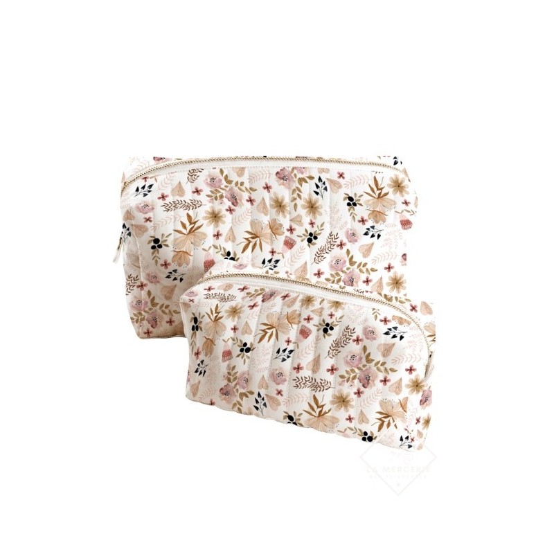 Panneau de tissu – Duo de trousses de toilette “Fleurs Sauvage Rose” – coton Oeko-tex® 153g/m² Mercerie des Princesses