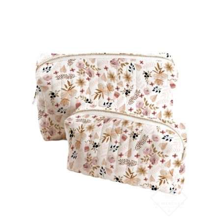 Panneau de tissu – Duo de trousses de toilette “Fleurs Sauvage Rose” – coton Oeko-tex® 153g/m² Mercerie des Princesses