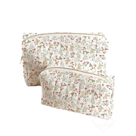 Panneau de tissu – Duo de trousses de toilette “Fraises des bois” – coton Oeko-tex® 153g/m² Mercerie des Princesses