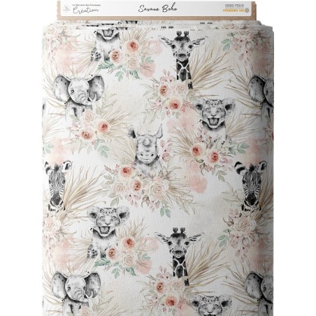 Tissu coton imprimé pour enfants Savane Boho Beige - Certifié Oeko-Tex® Mercerie des Princesses