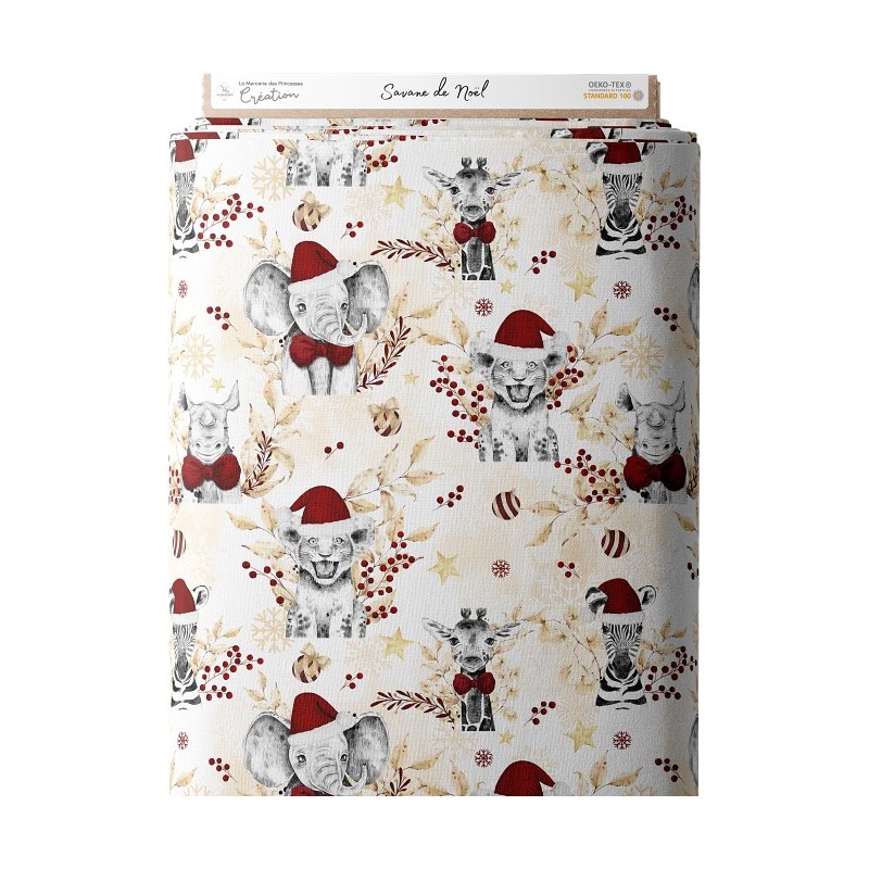 Tissu coton imprimé pour enfants Savane de Noël - Certifié Oeko-Tex® Mercerie des Princesses