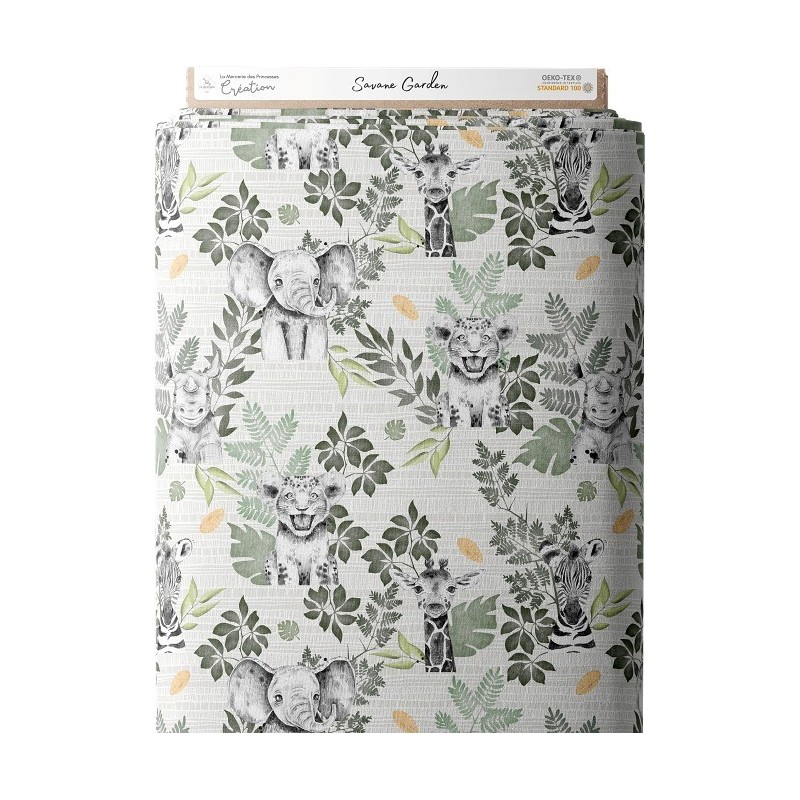 Tissu coton imprimé pour enfants Savane Garden- Certifié Oeko-Tex® Mercerie des Princesses