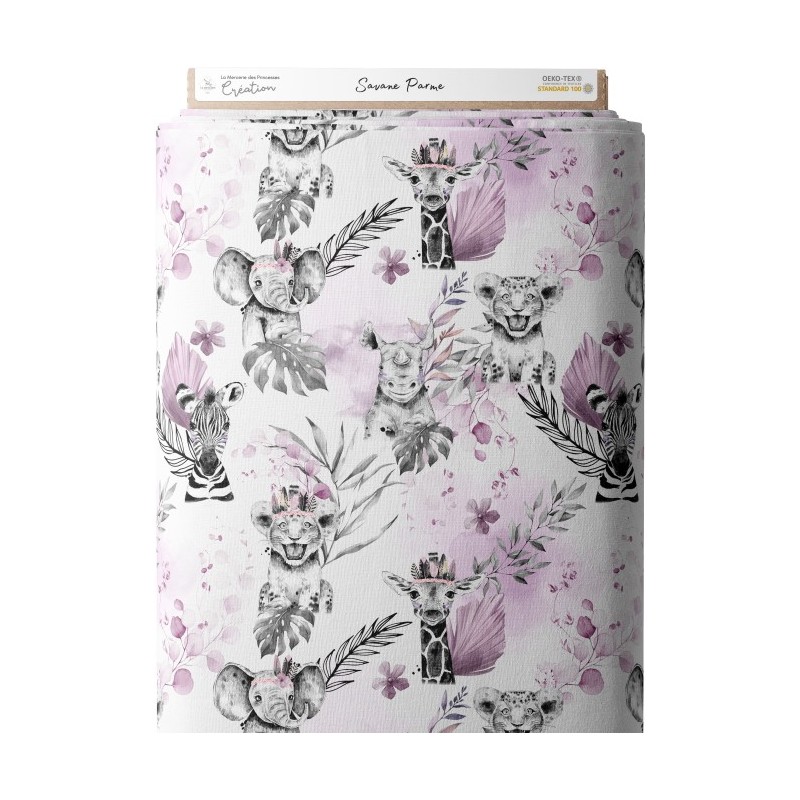 Tissu coton imprimé pour enfants Savane Parme- Certifié Oeko-Tex® Mercerie des Princesses