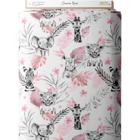 Tissu coton imprimé pour enfants Savane Rose - Certifié Oeko-Tex® standard 100 Mercerie des Princesses