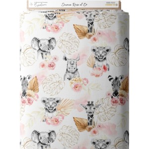 Tissu coton imprimé pour enfants Savane Rose et Or- Certifié Oeko-Tex® Mercerie des Princesses