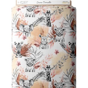 Tissu coton imprimé pour enfants Savane Terracotta- Certifié Oeko-Tex® Mercerie des Princesses