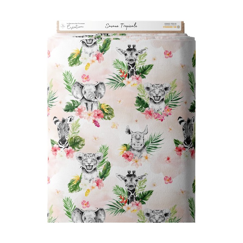 Tissu coton imprimé pour enfants Savane Tropicale- Certifié Oeko-Tex® Mercerie des Princesses