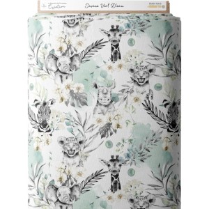 Tissu coton imprimé pour enfants Savane Vert d'eau- Certifié Oeko-Tex® Mercerie des Princesses