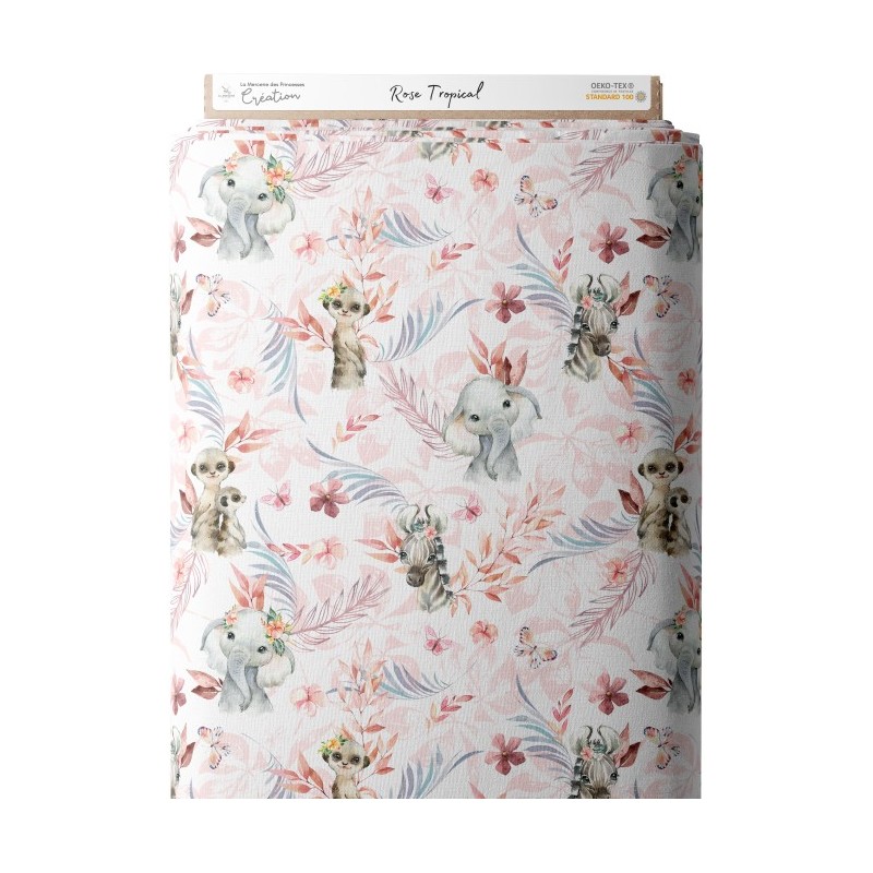 Tissu coton imprimé Tropical Rose - Certifié Oeko-Tex® Mercerie des Princesses