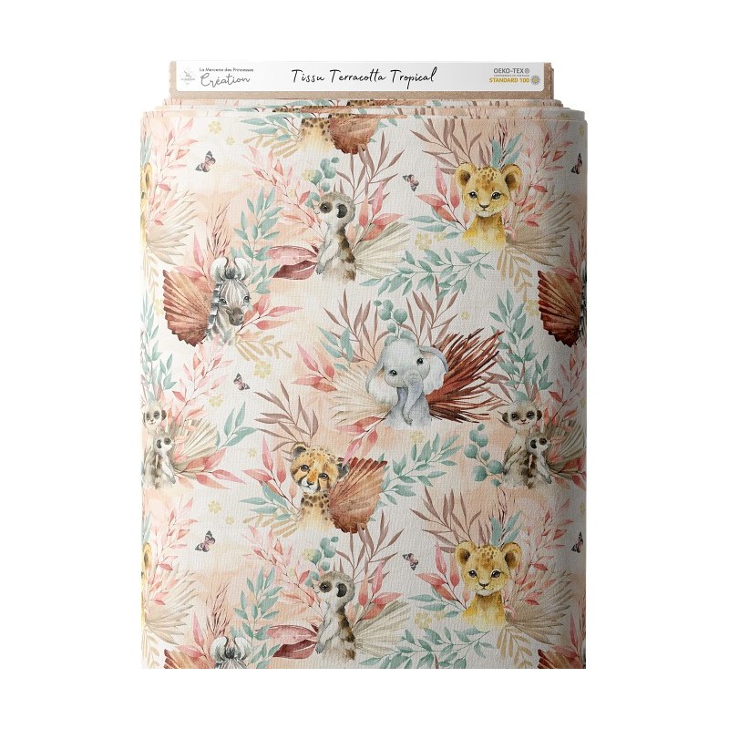 Tissu coton imprimé Tropical Terracotta - Certifié Oeko-Tex® Mercerie des Princesses