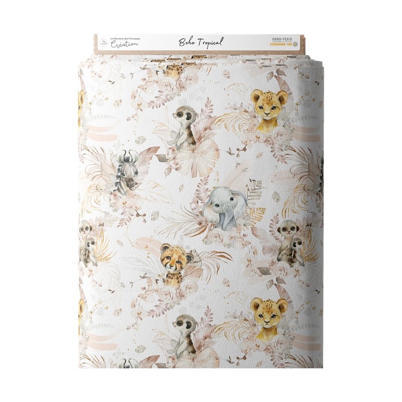 Tissu coton imprimé pour enfants Tropical Boho- Certifié Oeko-Tex® Mercerie des Princesses