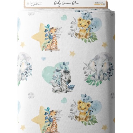 Tissu coton imprimé pour enfants Baby Savane Vert- Certifié Oeko-Tex® Mercerie des Princesses