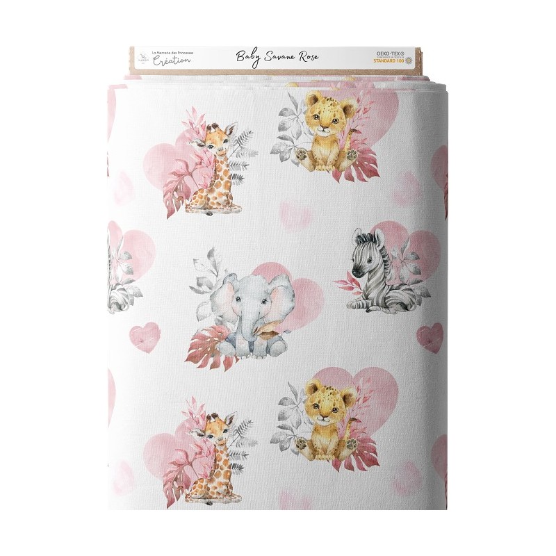 Tissu coton imprimé pour enfants Baby Savane Rose- Certifié Oeko-Tex® Mercerie des Princesses