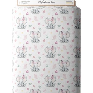 Tissu coton imprimé pour enfants Eléphanteau à plumes rose - Certifié Oeko-Tex® Mercerie des Princesses
