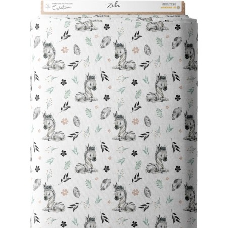 Tissu coton imprimé pour enfants Zèbre à plumes- Certifié Oeko-Tex® Mercerie des Princesses