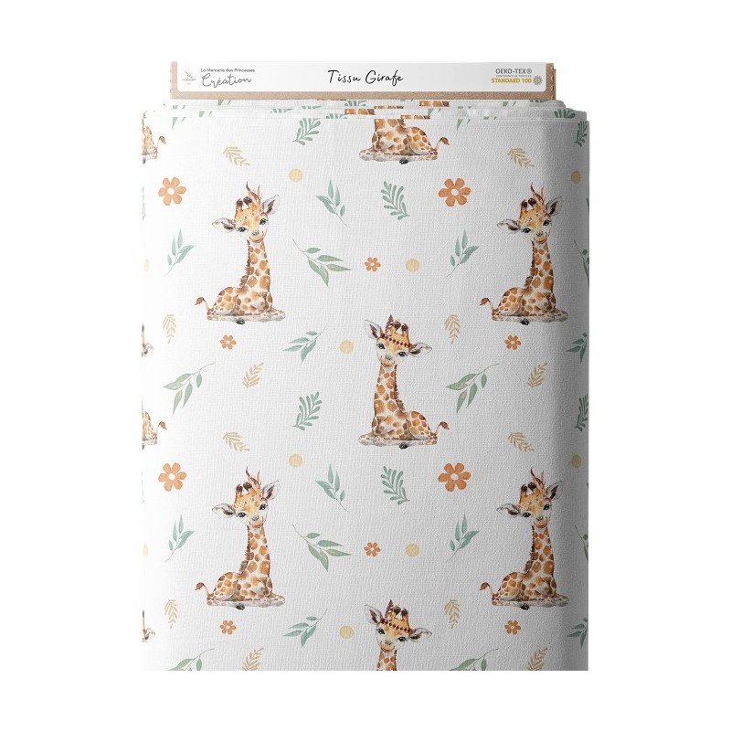 Tissu coton imprimé pour enfants Girafes à plumes- Certifié Oeko-Tex® Mercerie des Princesses