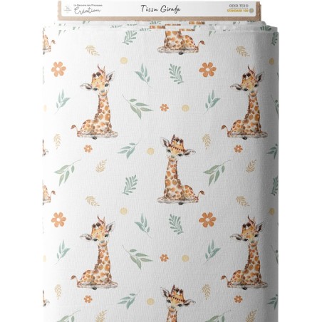 Tissu coton imprimé pour enfants Girafes à plumes- Certifié Oeko-Tex® Mercerie des Princesses