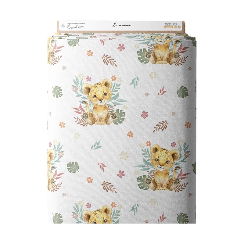 Tissu coton imprimé pour enfants Lionceaux- Certifié Oeko-Tex® Mercerie des Princesses