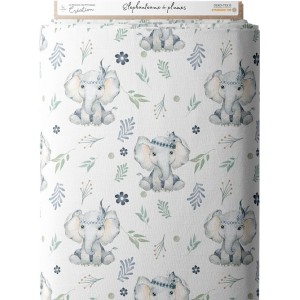 Tissu coton imprimé pour enfants Eléphanteaux bleus à plumes - Certifié Oeko-Tex® Mercerie des Princesses
