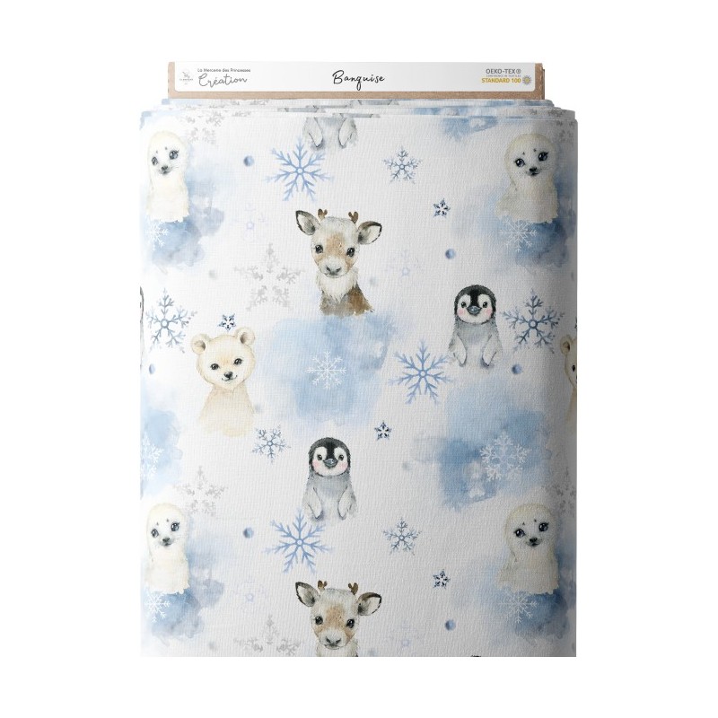 Tissu coton imprimé pour enfants Banquise - Certifié Oeko-Tex® Mercerie des Princesses