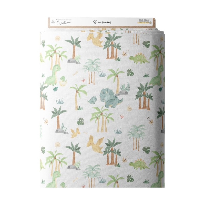 Tissu coton imprimé pour enfants Dinosaures - Certifié Oeko-Tex® Mercerie des Princesses