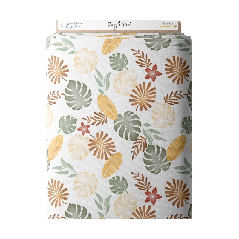 Tissu coton imprimé Jungle vert - Certifié Oeko-Tex® Mercerie des Princesses