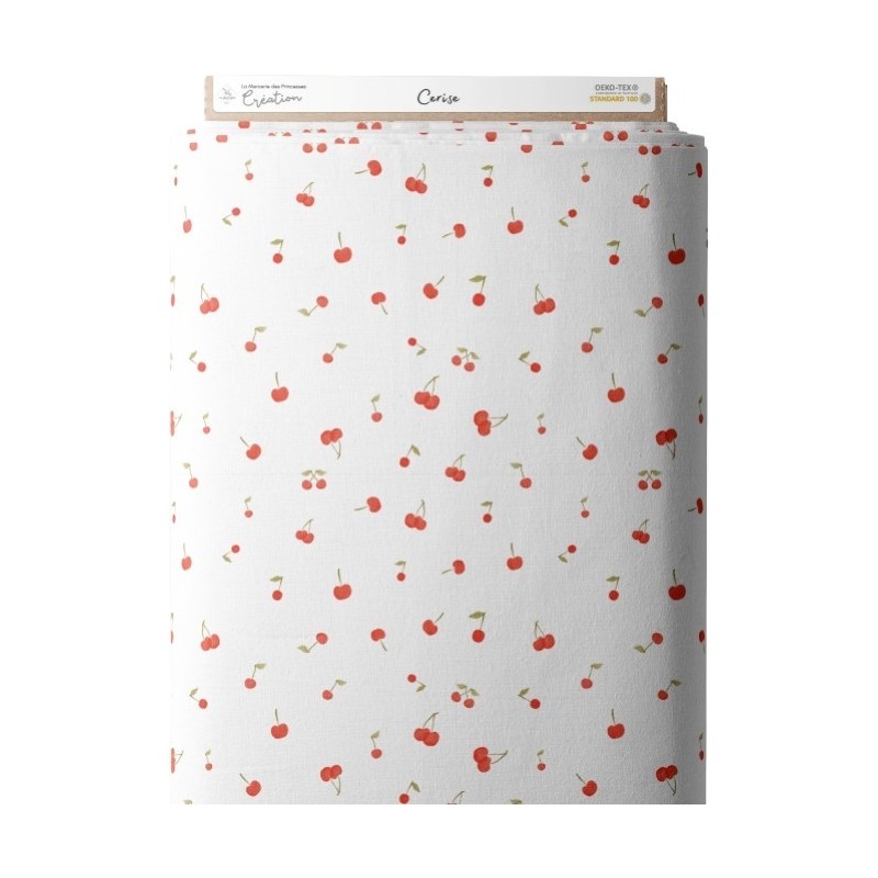 Tissu coton imprimé Cerises - Certifié Oeko-Tex® Mercerie des Princesses