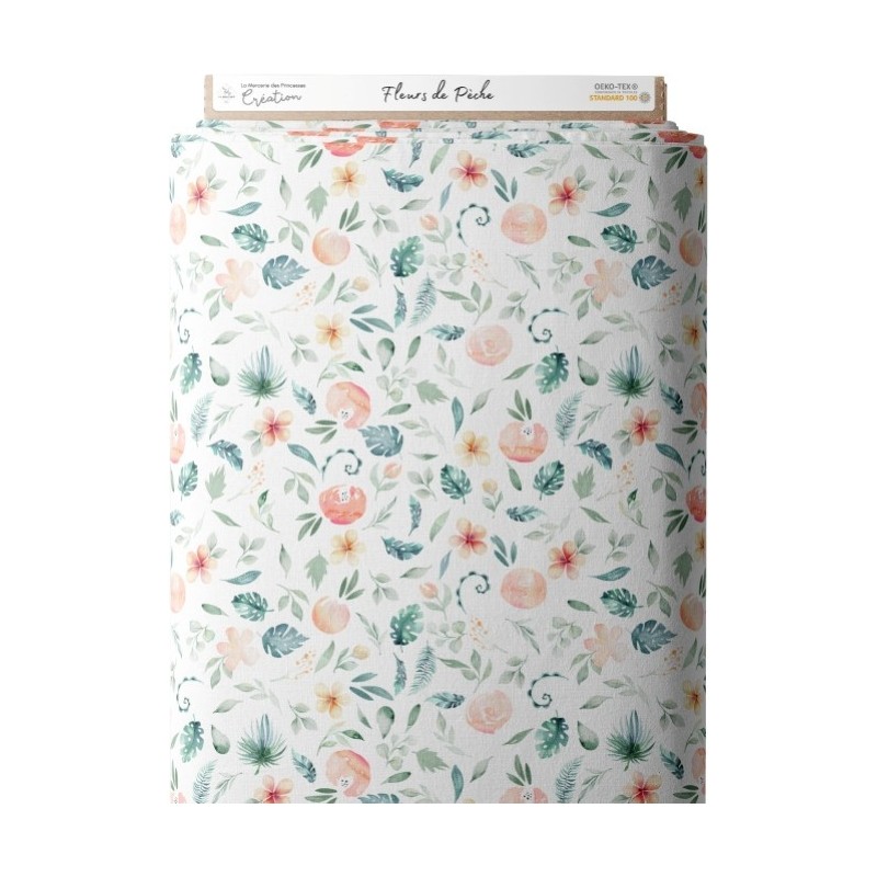 Tissu coton imprimé pour enfants Fleurs de Pêches - Certifié Oeko-Tex® Mercerie des Princesses