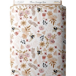 Tissu coton imprimé Fleurs Sauvages Roses - Certifié Oeko-Tex® Mercerie des Princesses