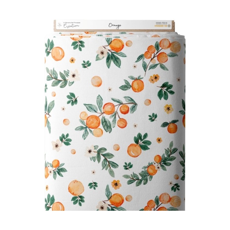 Tissu coton imprimé Orange - Certifié Oeko-Tex® Mercerie des Princesses