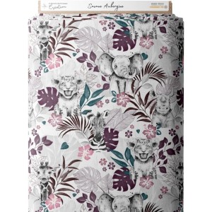 Tissu coton imprimé pour enfants Savane Aubergine- Certifié Oeko-Tex® Mercerie des Princesses
