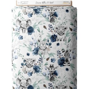 Tissu coton imprimé pour enfants Savane Bleu & Vert- Certifié Oeko-Tex® Mercerie des Princesses