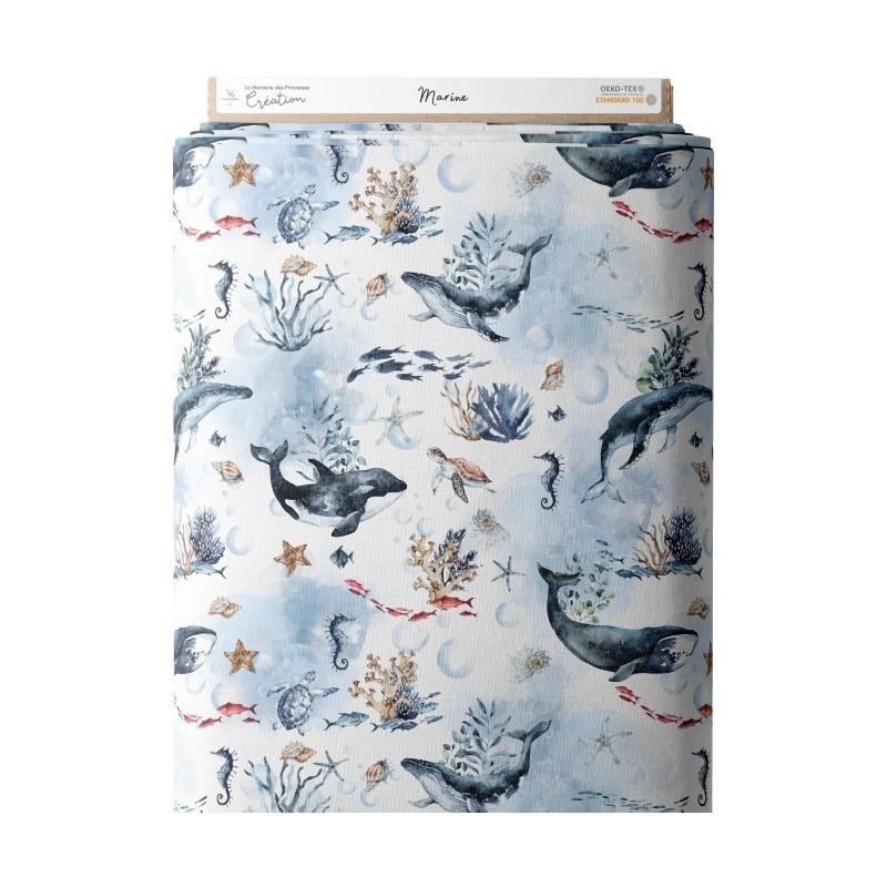 Tissu coton imprimé Marine - Certifié Oeko-Tex® Mercerie des Princesses