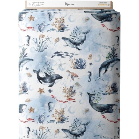Tissu coton imprimé Marine - Certifié Oeko-Tex® Mercerie des Princesses