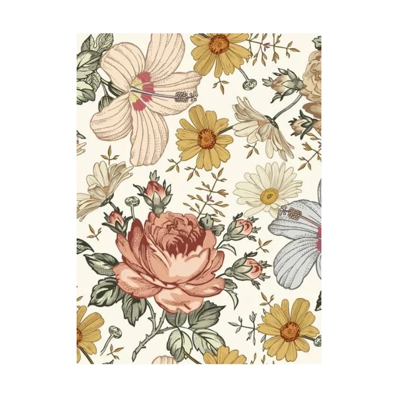 Tissu coton imprimé Fleurs Vintage - Certifié Oeko-Tex® Mercerie des Princesses