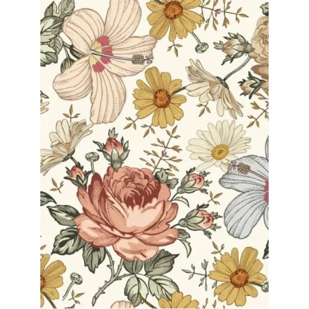 Tissu coton imprimé Fleurs Vintage - Certifié Oeko-Tex® Mercerie des Princesses