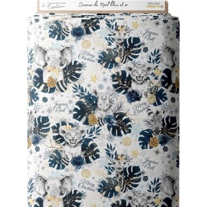 Tissu coton imprimé Savane de Noël Bleu et Or - Certifié Oeko-Tex® Mercerie des Princesses