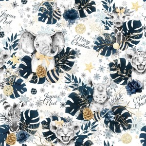  Tissu coton imprimé Savane de Noël Bleu et Or - Certifié Oeko-Tex® Mercerie des Princesses