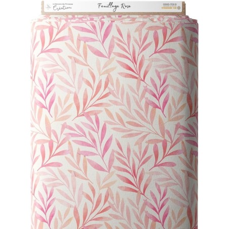 Tissu coton imprimé pour enfants Feuillage Rose - Certifié Oeko-Tex® Mercerie des Princesses