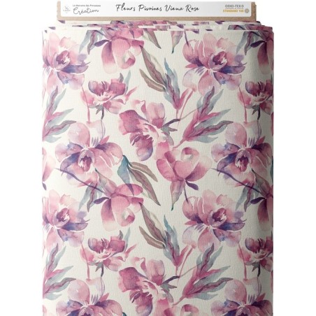 Tissu coton Pivoines Vieux Rose Mercerie des Princesses