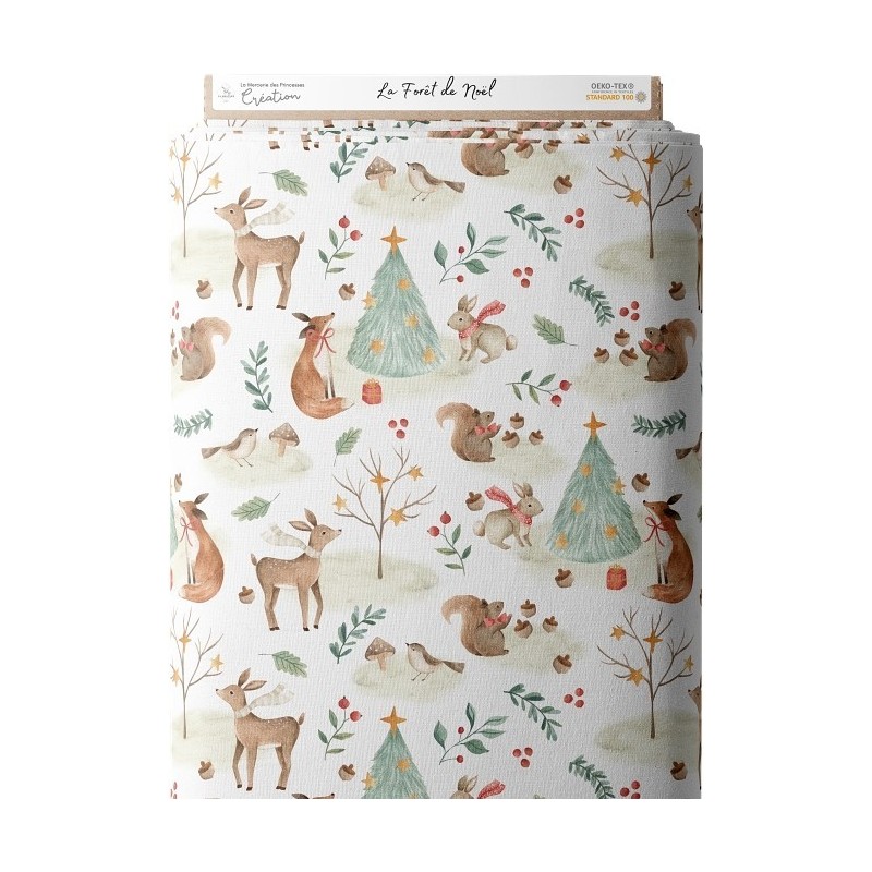 Tissu coton imprimé La Forêt de Noël - Certifié Oeko-Tex® Mercerie des Princesses