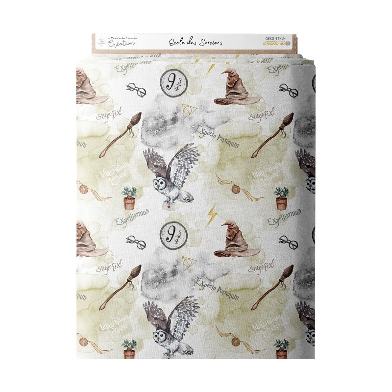 Tissu coton imprimé pour enfants Ecole des Sorciers - Certifié Oeko-Tex® Mercerie des Princesses