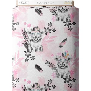 Tissu coton imprimé pour enfants Savane Rose et Noir- Certifié Oeko-Tex® Mercerie des Princesses
